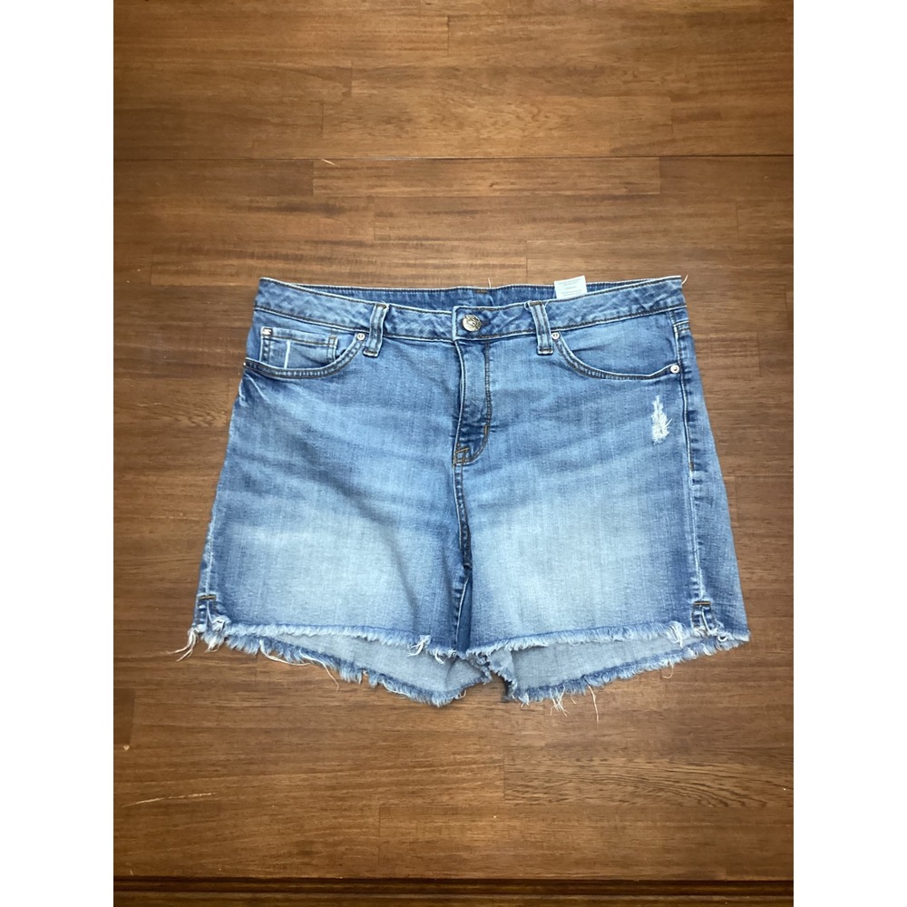 Seven7 Womens Denim Shorts Medium Wash Raw Hem Distressed Size 12 - Picture 4 of 8